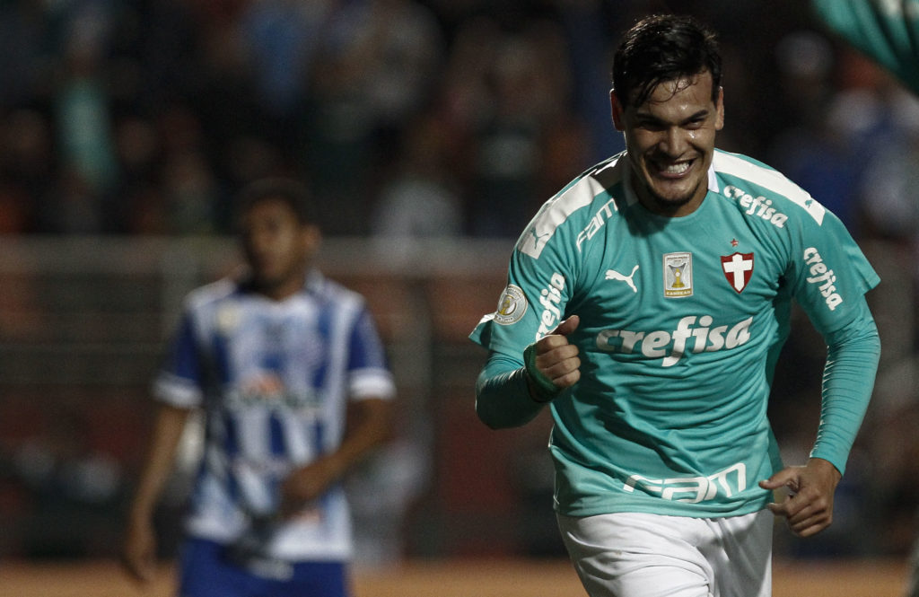 SAO PAULO, BRAZIL - SEPTEMBER 26: Bruno Henrique of Palmeiras celebrates his team fourth goal during a match between Palmeiras and CSA for the Brasileirao Series A 2019 at Pacaembu Stadium on September 26, 2019 in Sao Paulo, Brazil. (Photo by Miguel Schincariol/Getty Images)