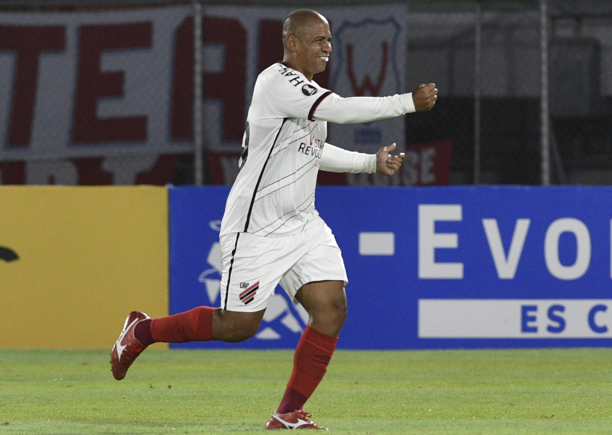 Brazil's Athletico Paranaense forward Walter celebrates after scoring against Bolivia's Jorge Wilstermann, during their closed-door Copa Libertadores group phase football match at the Felix Capriles stadium in Cochabamba, Bolivia, on September 15, 2020, amid the COVID-19 novel coronavirus pandemic. (Photo by AIZAR RALDES / AFP) (Photo by AIZAR RALDES/AFP via Getty Images)