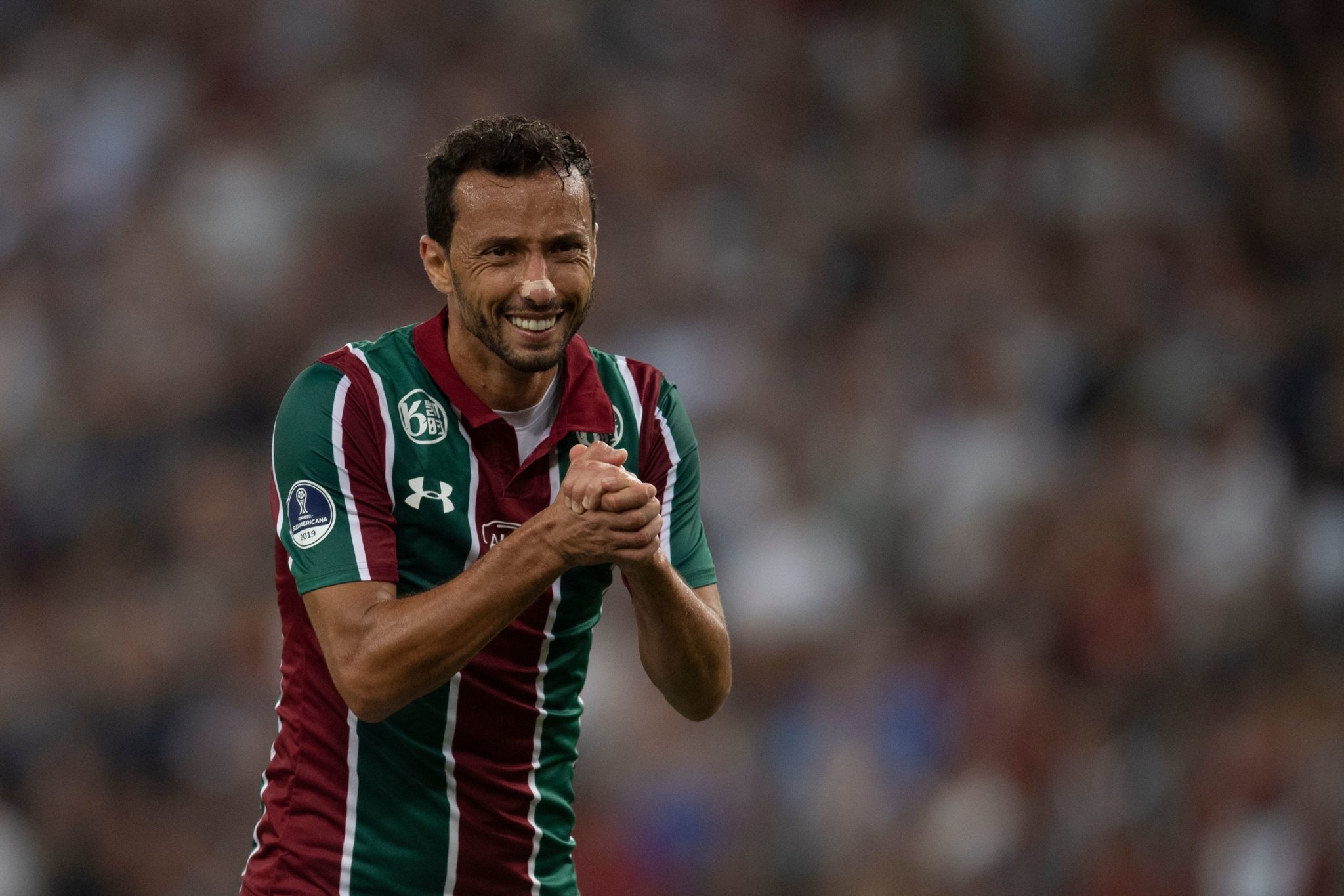 Brazil's Fluminense Nene reacts after missing a chance to score during the Copa Sudamericana football match between Brazil's Fluminense  and Brazil's Corinthians at the Maracana stadium in Rio de Janeiro, Brazil, on August 29, 2019. (Photo by MAURO PIMENTEL / AFP)        (Photo credit should read MAURO PIMENTEL/AFP via Getty Images)