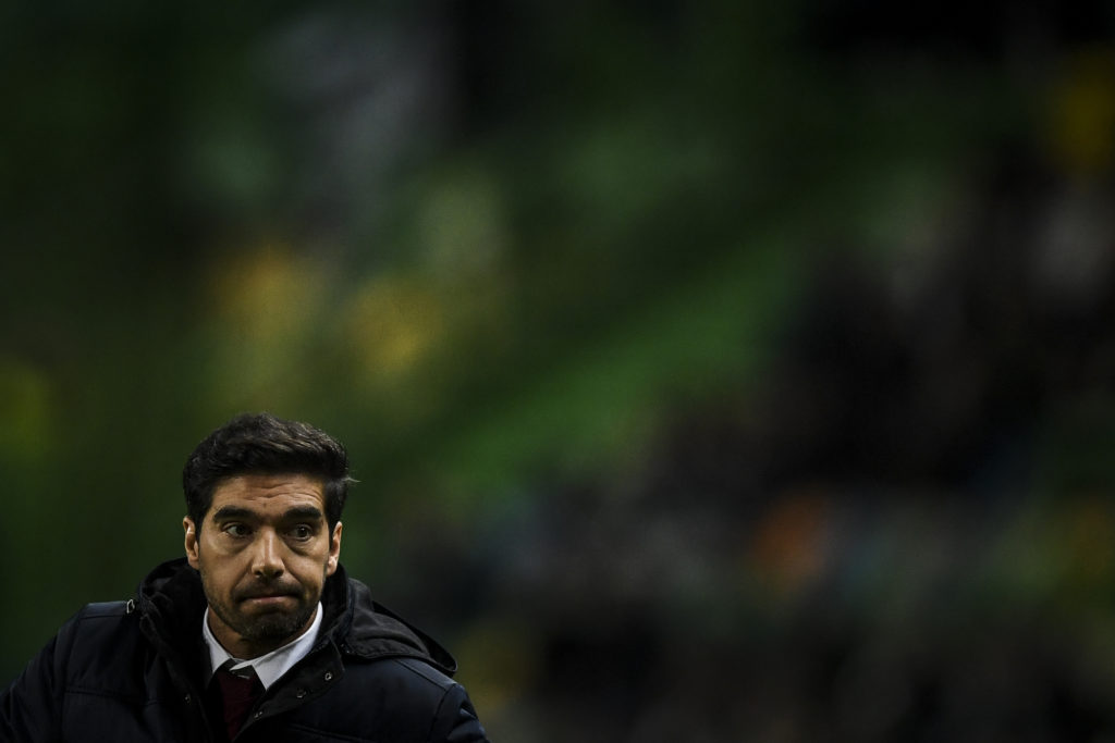 Braga's head coach Abel Ferreira gesures during the Portuguese League football match between Sporting Lisbon and Braga at the Jose Alvalade stadium in Lisbon on February 17, 2019. (Photo by PATRICIA DE MELO MOREIRA / AFP)        (Photo credit should read PATRICIA DE MELO MOREIRA/AFP via Getty Images)