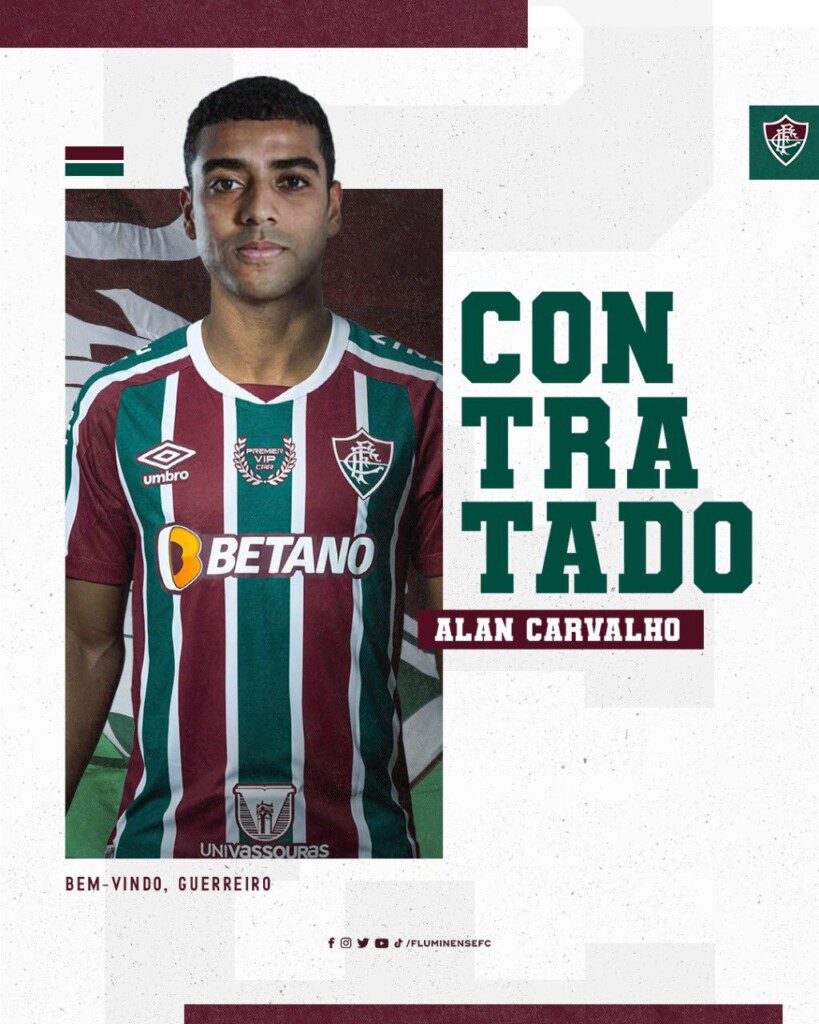 Após anunciar a renovação contratual com o volante André, Fluminense comunica o retorno do atacante Alan Carvalho ao Tricolor das Laranjeiras.