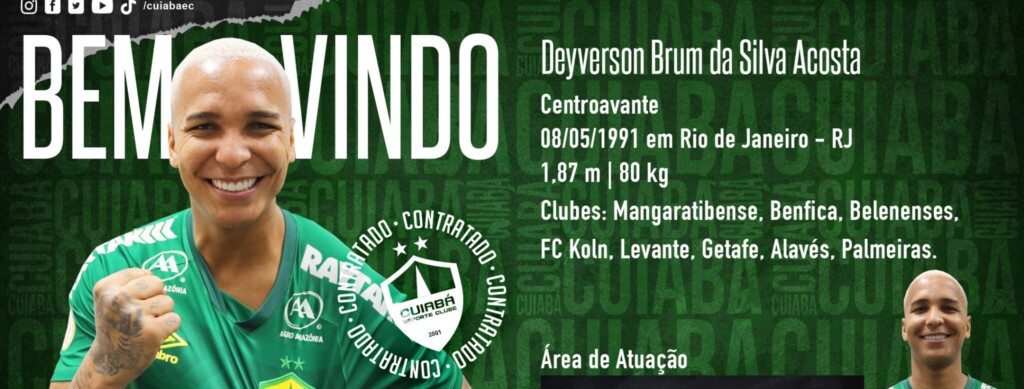 Após antecipar sua saída do Palmeiras, em junho deste ano, Deyverson tem um novo clube. Jogador assinou contrato com o Cuiabá por dois anos e meio
